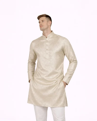 Maurya Vastra Ivory Floral Self-Design Raw Silk Kurta