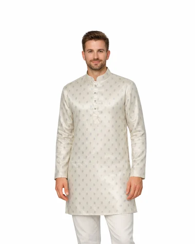 Maurya Vastra Ivory Raw Silk Buti Brocade Kurta