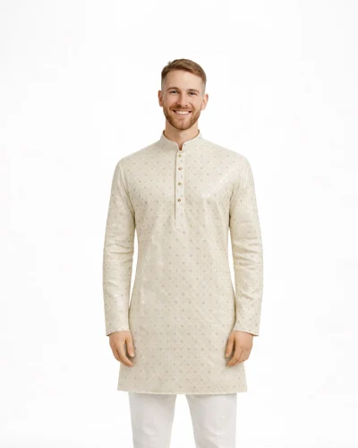 Maurya Vastra Ivory Self-Design Brocade Designer Silk Kurta