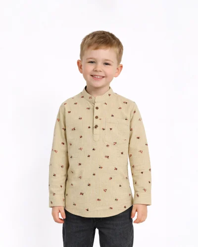 Warrior Kid’s Beige Striped Printed Cotton Kurta