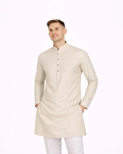 Maurya Vastra Men’s Cream Textured Designer Silk Kurta