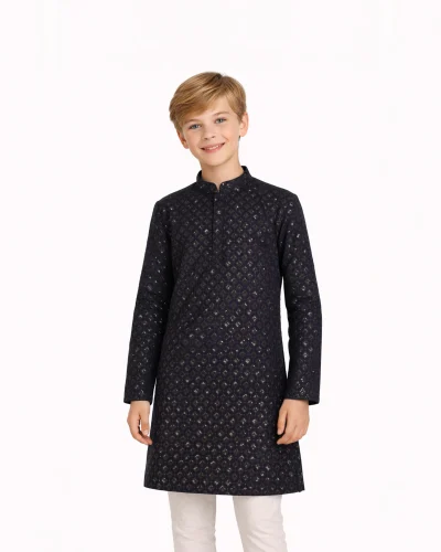 Maurya Vastra Midnight Blue Chikankari Kids Kurta