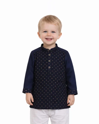 Maurya Vastra Midnight Navy Printed Boys Kurta Set