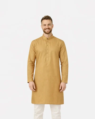 Maurya Vastra Mustard Gold Self-Design Textured Designer Silk Kurta