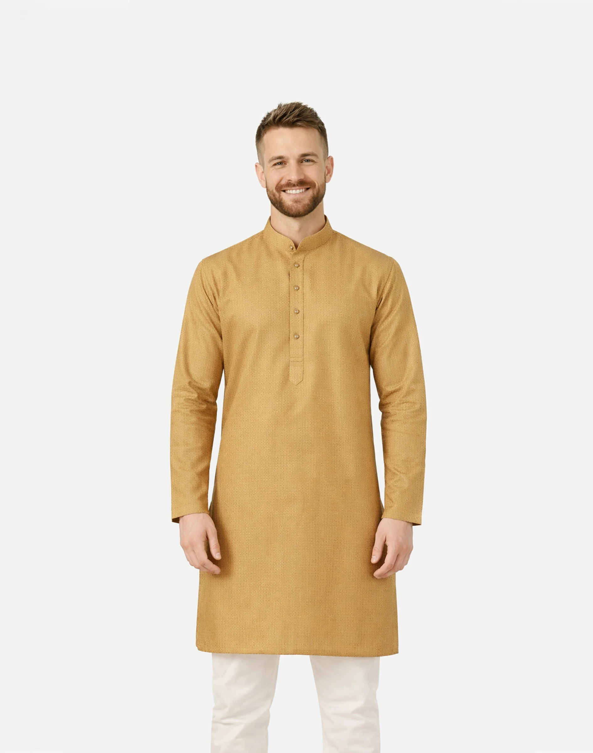 Maurya Vastra Mustard Gold Self-Design Textured Designer Silk Kurta (1)