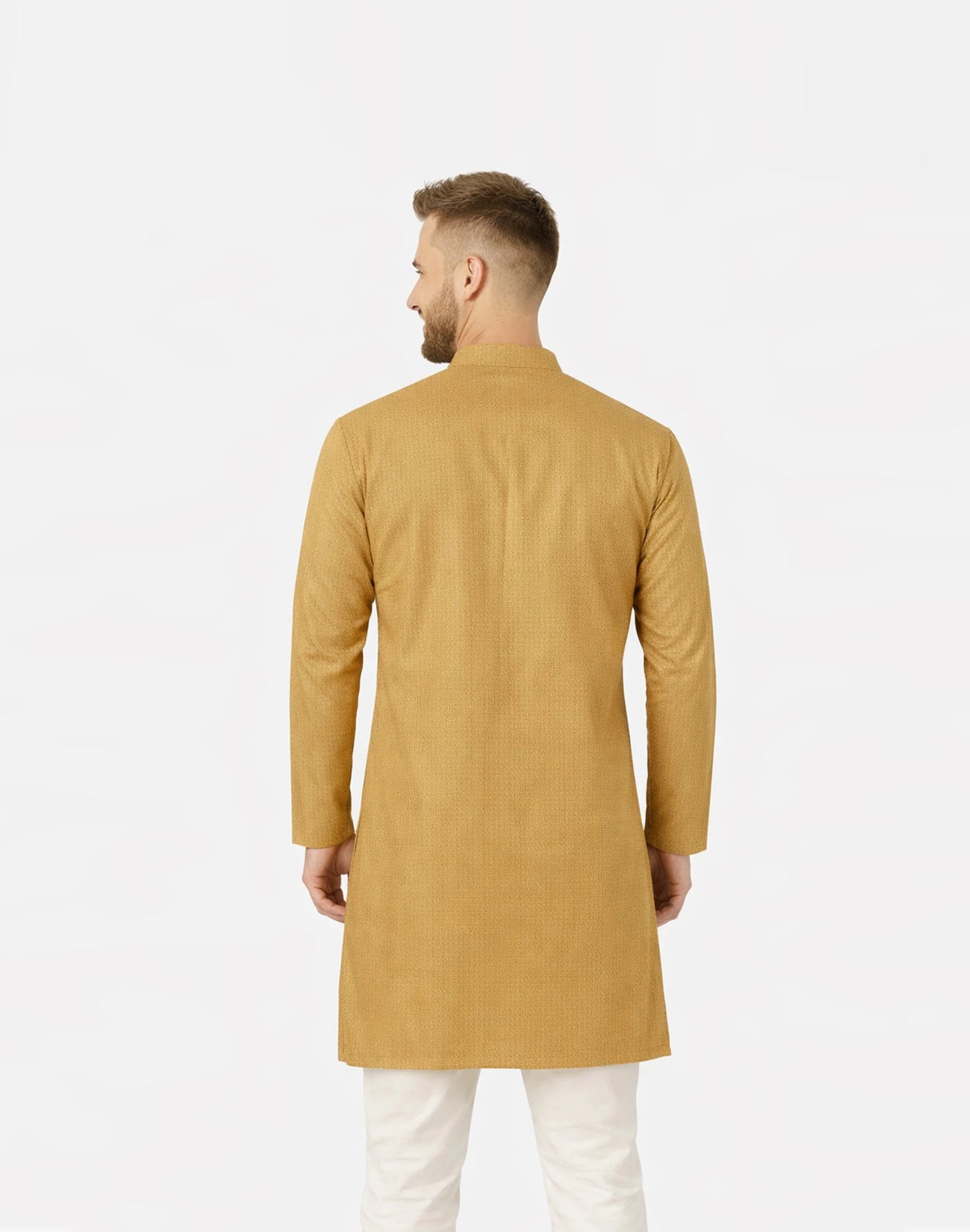 Maurya Vastra Mustard Gold Self-Design Textured Designer Silk Kurta (2)