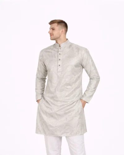 Maurya Vastra Off - White Floral Self-Design Raw Silk Kurta