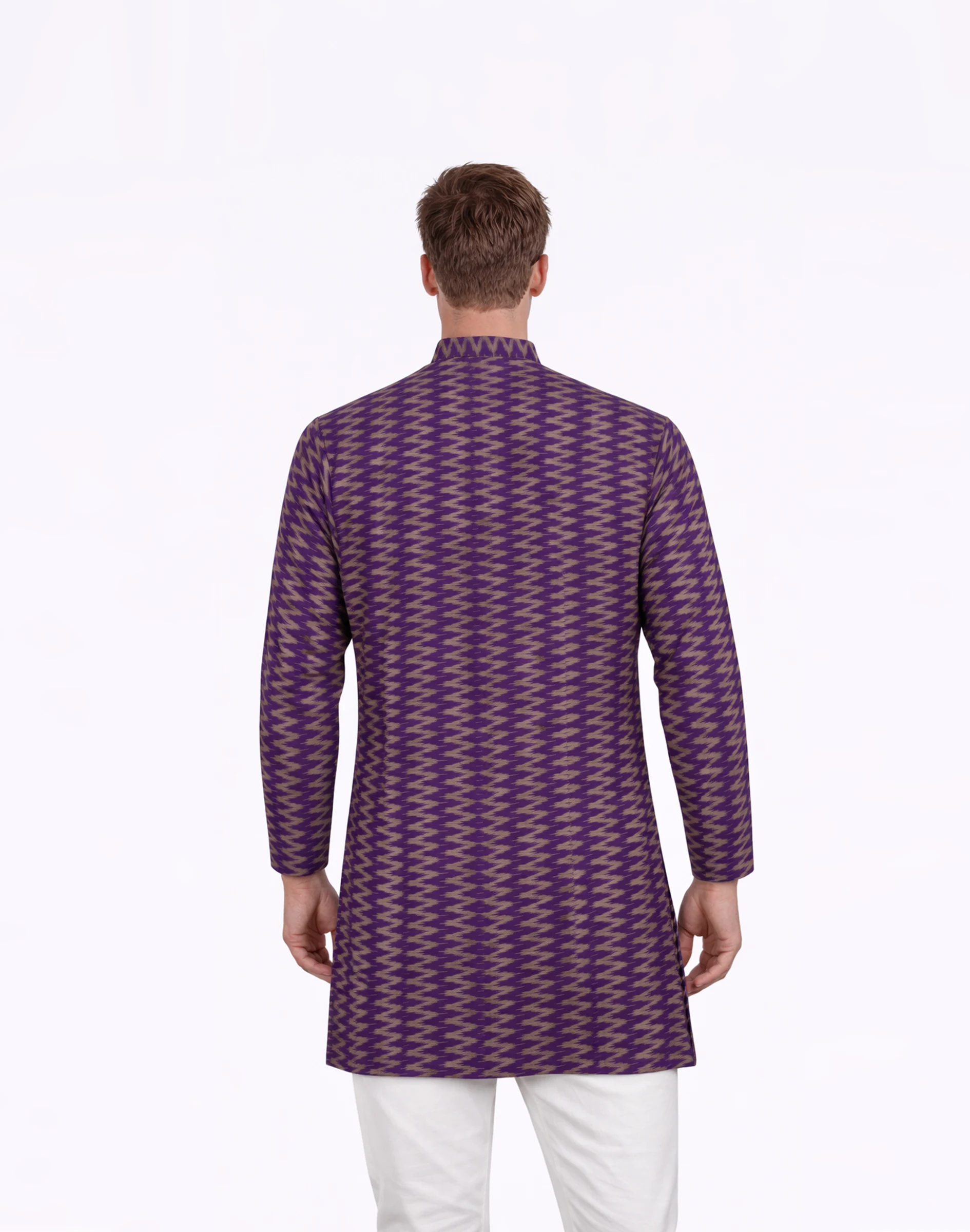 Maurya Vastra Royal Purple Ikat Pattern Raw Silk Kurta (2)