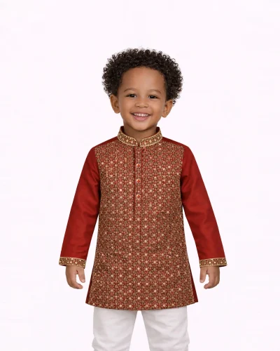 Maurya Vastra Royal Red Embroidered Boys Kurta
