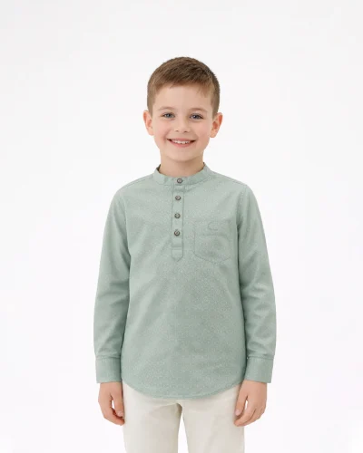 Maurya Vastra Sage Green Brocade Cotton Kids Kurta Shirt