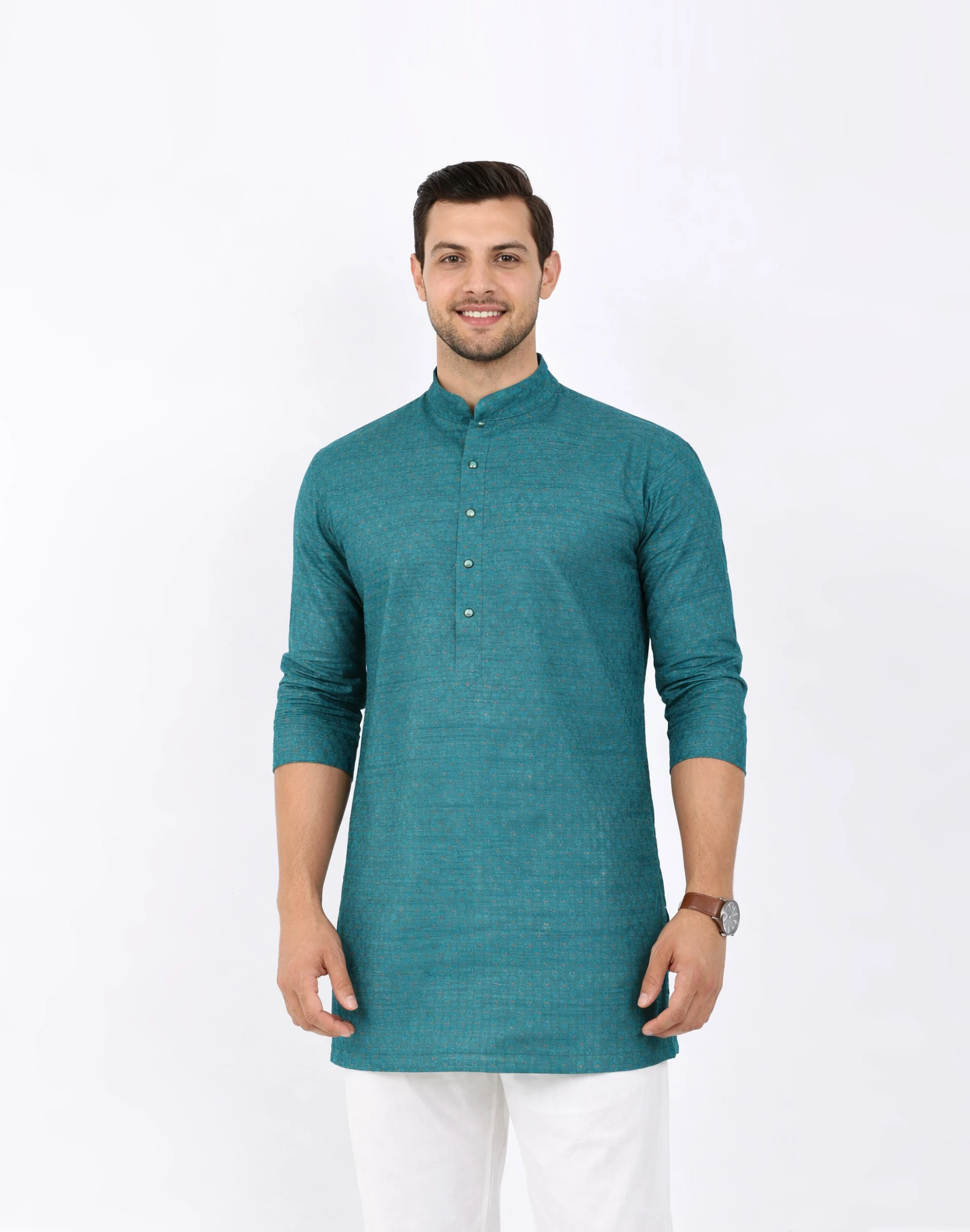 Maurya Vastra Teal Blue Textured Raw Silk Kurta (1)