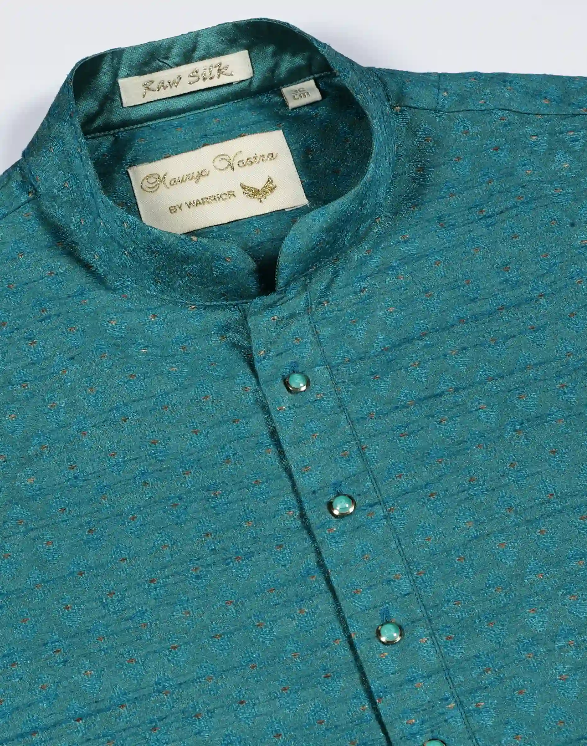 Maurya Vastra Teal Blue Textured Raw Silk Kurta (3)
