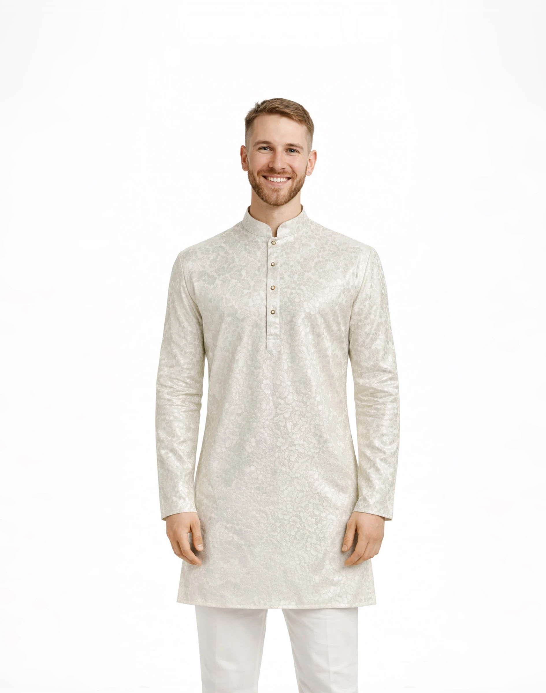 Maurya Vastra White Floral Self-Design Raw Silk Kurta (1)