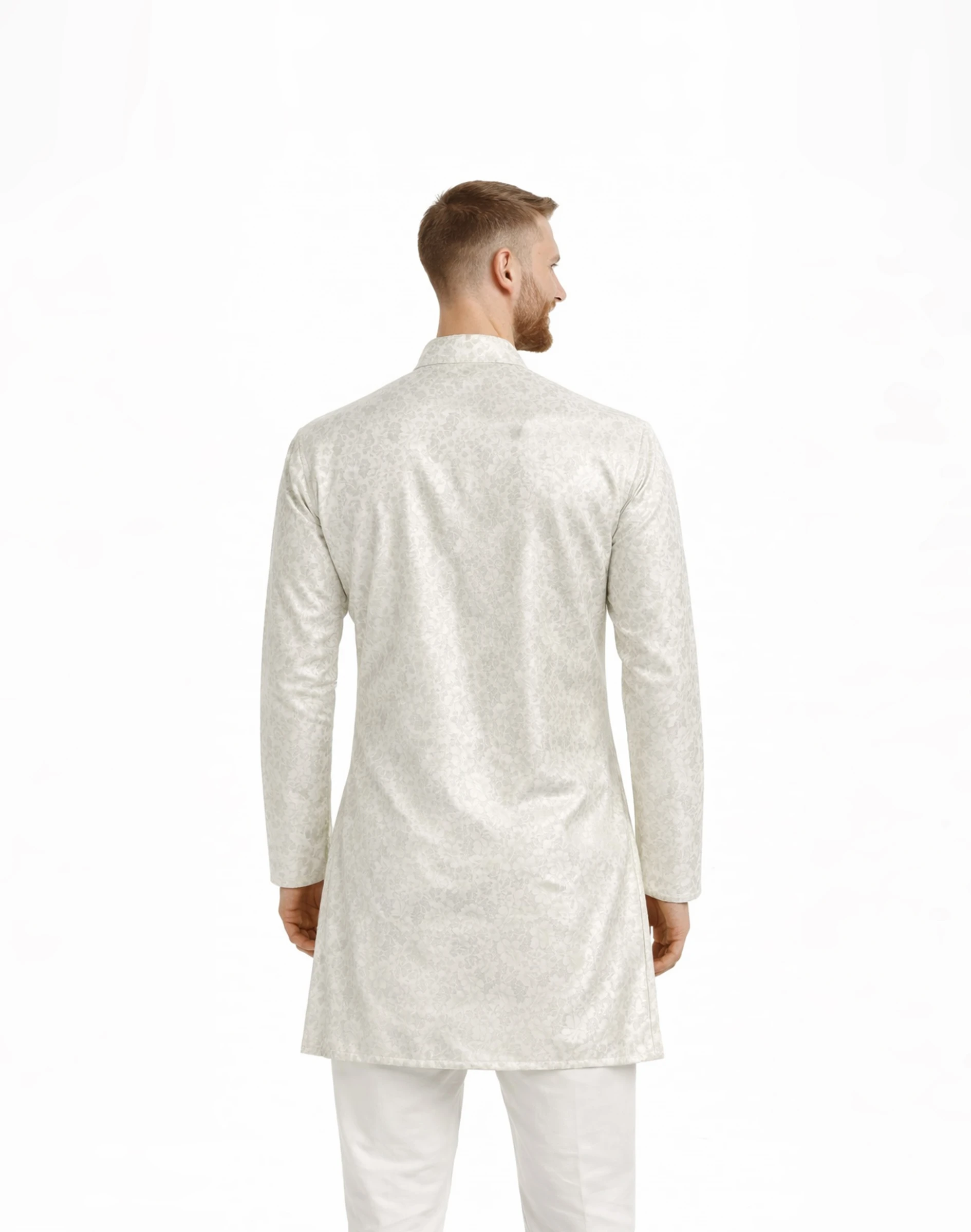 Maurya Vastra White Floral Self-Design Raw Silk Kurta (2)