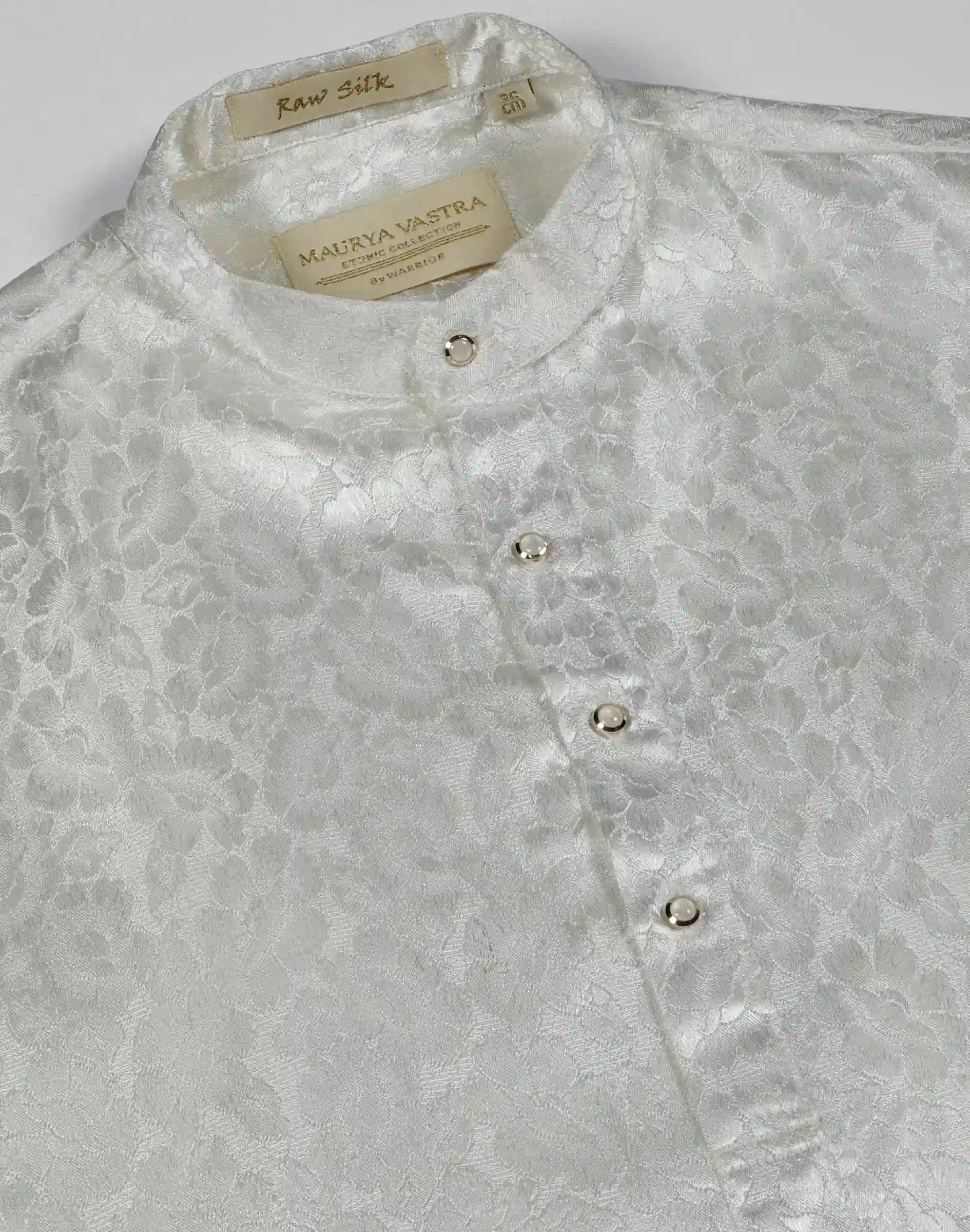 Maurya Vastra White Floral Self-Design Raw Silk Kurta (3)