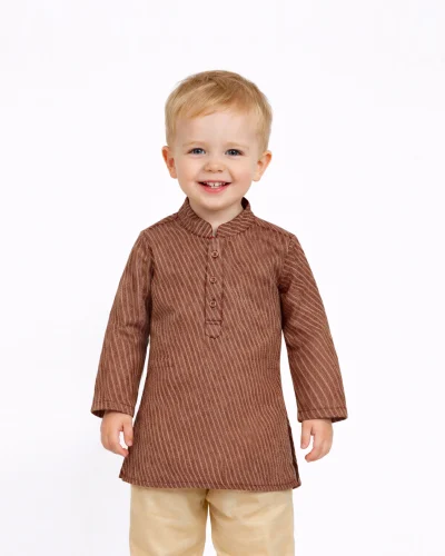 Maurya vastra boy Brown Textured Striped Festive Kurta