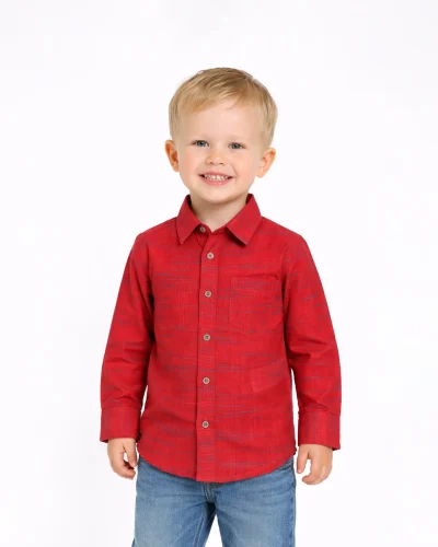 Warrior Junior Boys Red Textured Premium Casual Shirt