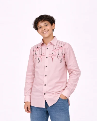 Warrior Kids Blush Pink Floral Embroidered Full Sleeve Shirt