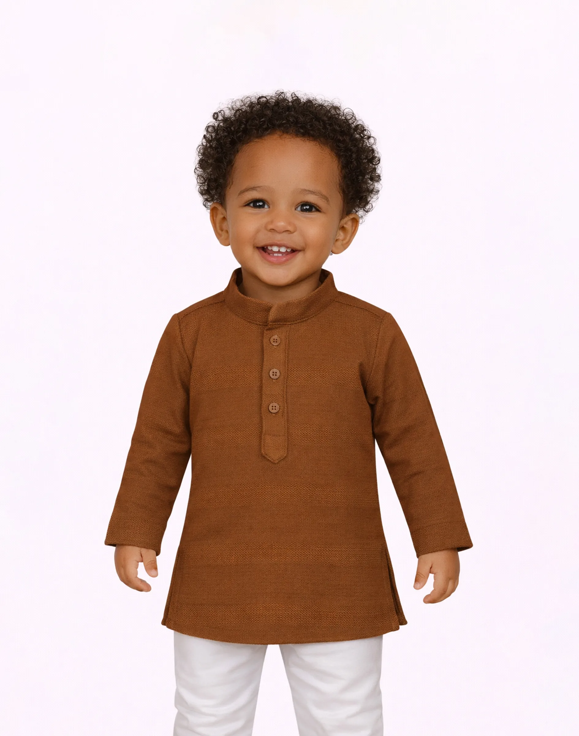 Warrior Kid’s Brown Textured Cotton Mandarin Collar Kurta (1)