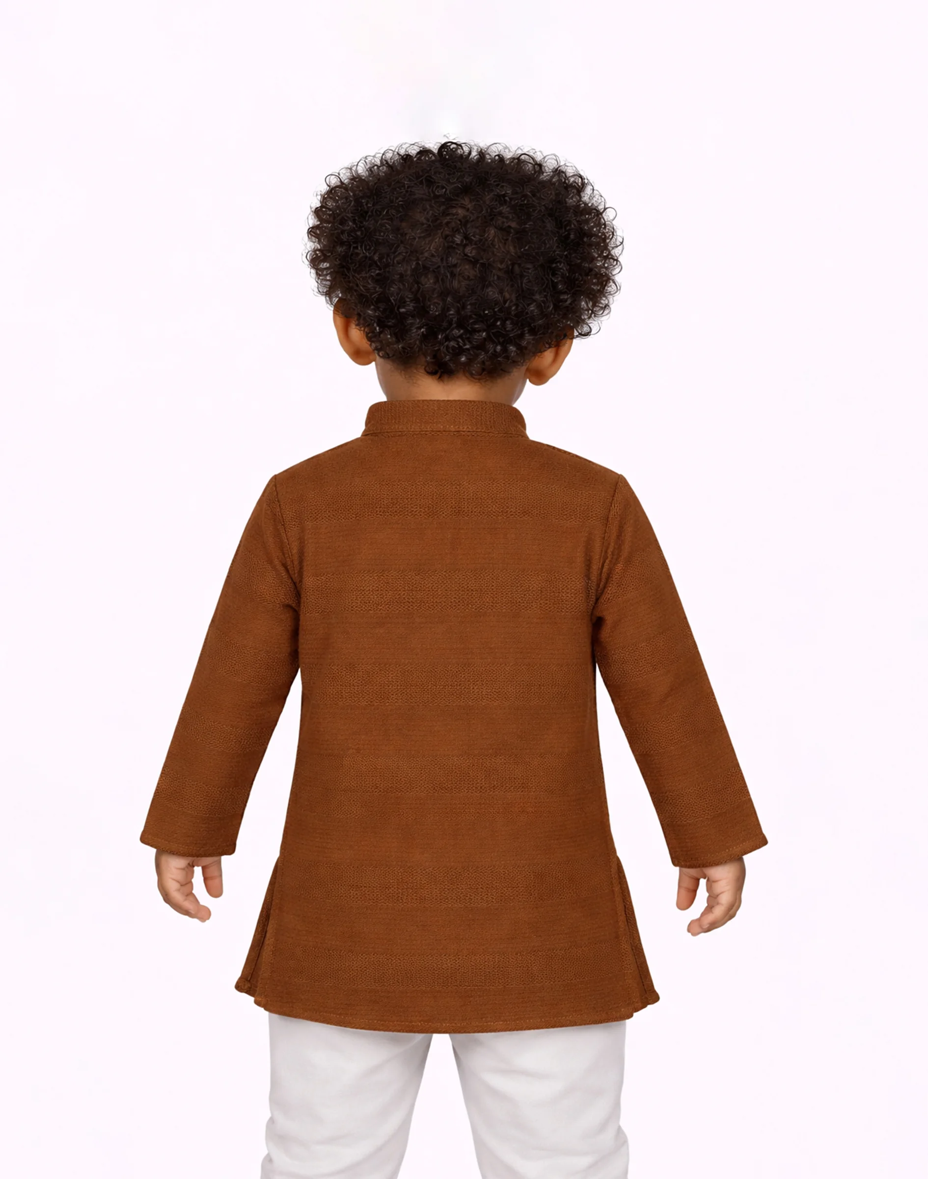 Warrior Kid’s Brown Textured Cotton Mandarin Collar Kurta (2)