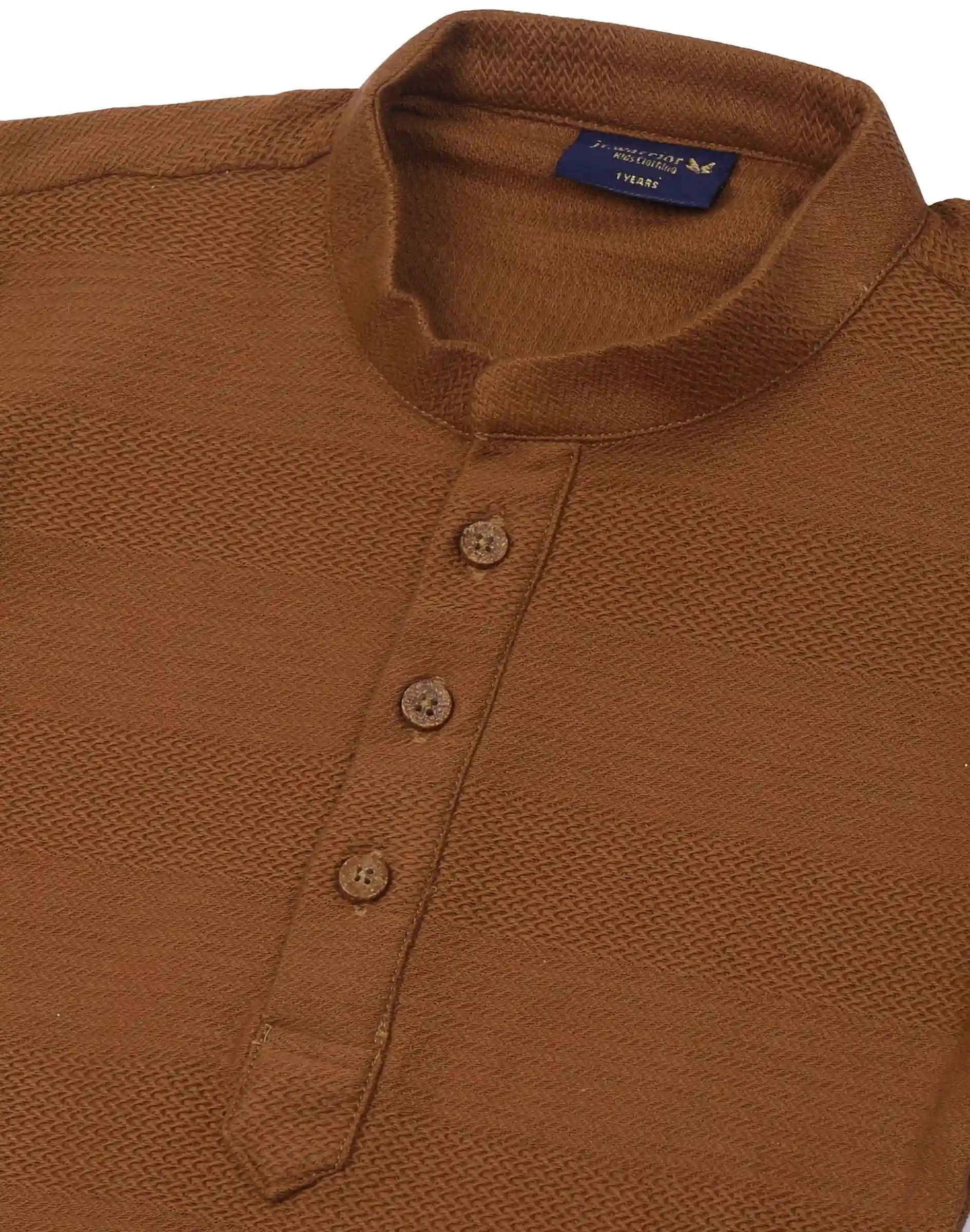 Warrior Kid’s Brown Textured Cotton Mandarin Collar Kurta (3)