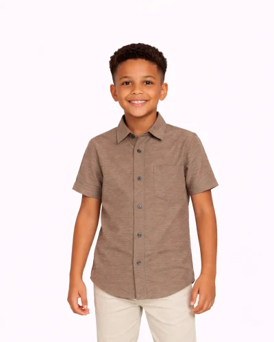 Warrior Kids Brown Textured Ethnic Half Sleeve Shirt