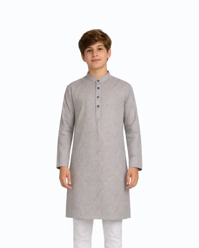Warrior Kids Mist Grey Vine Printed Kurta