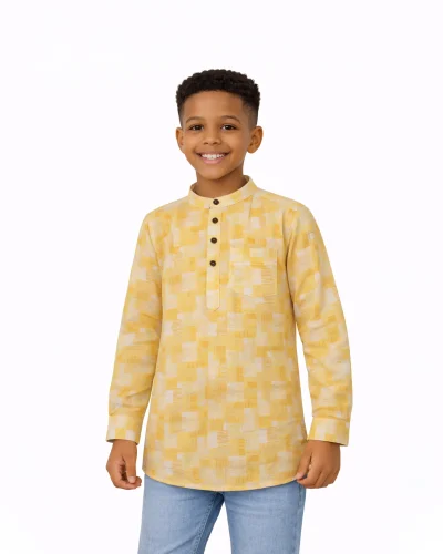 Warrior Kids Mustard Yellow Textured Festive Kurta