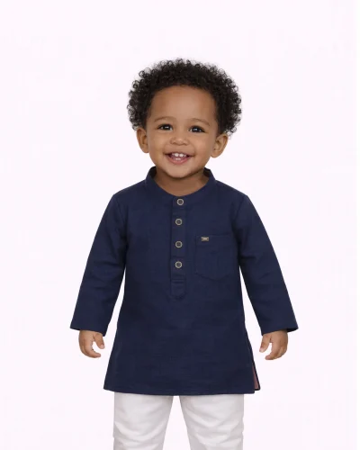 Warrior Kid’s Navy Blue Cotton Mandarin Collar Kurta