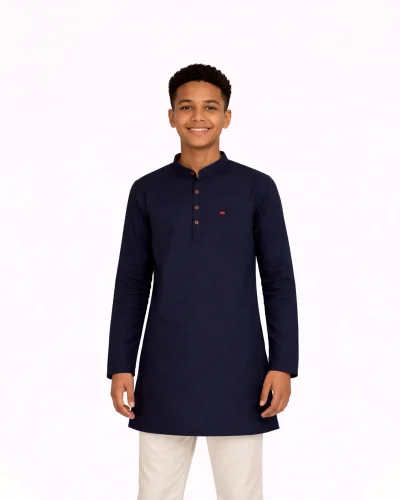 Warrior Kids Navy Blue Minimal Festive Short Kurta