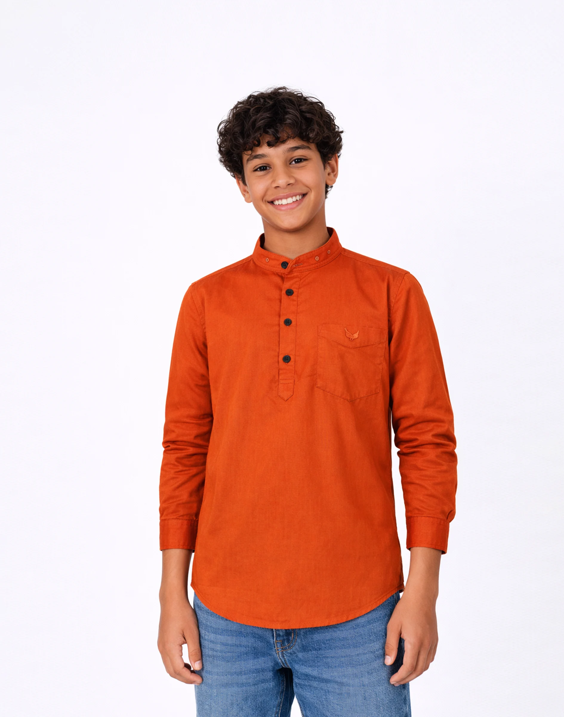 Warrior Kids Rust Orange Casual Mandarin kurta (1)