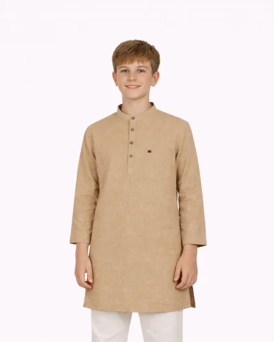 Warrior Kids Sand Beige Classic Textured Kurta