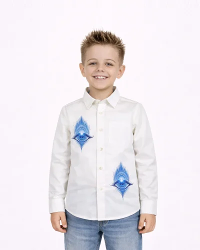 Warrior Kids White Peacock Eye Motif Shirt