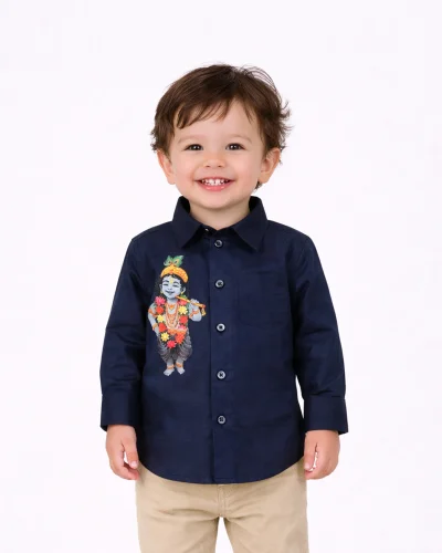 Warrior Navy Blue Krishna Motif Shirt