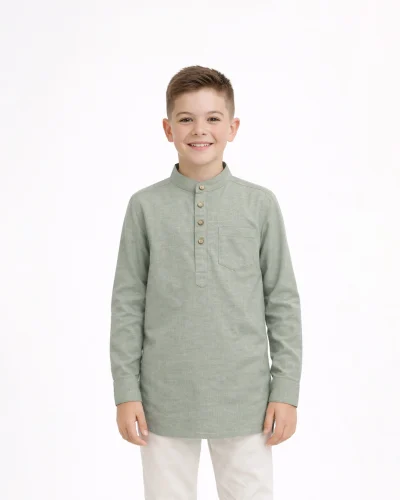 Warrior Sage Green Textured Cotton Kids Kurta