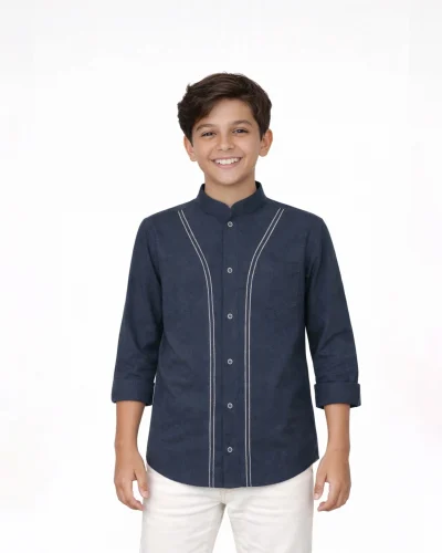 Warrior Steel Blue Embroidered Kids Full Sleeve Shirt
