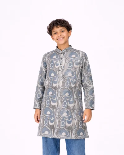 Blue Abstract Print Mandarin Collar Kurta