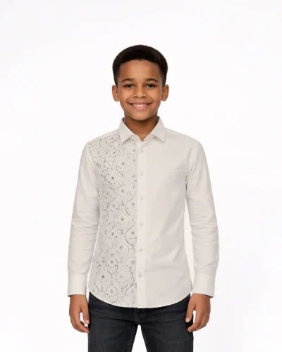 Ivory Sequin Embroidered Kids Ethnic Wear Full Sleeve Shirt