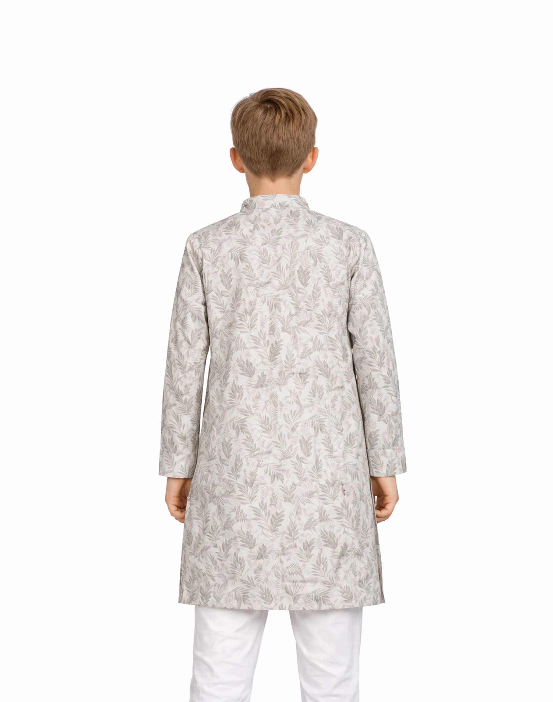 Ivory Tropical Print Mandarin Collar Kurta (2)