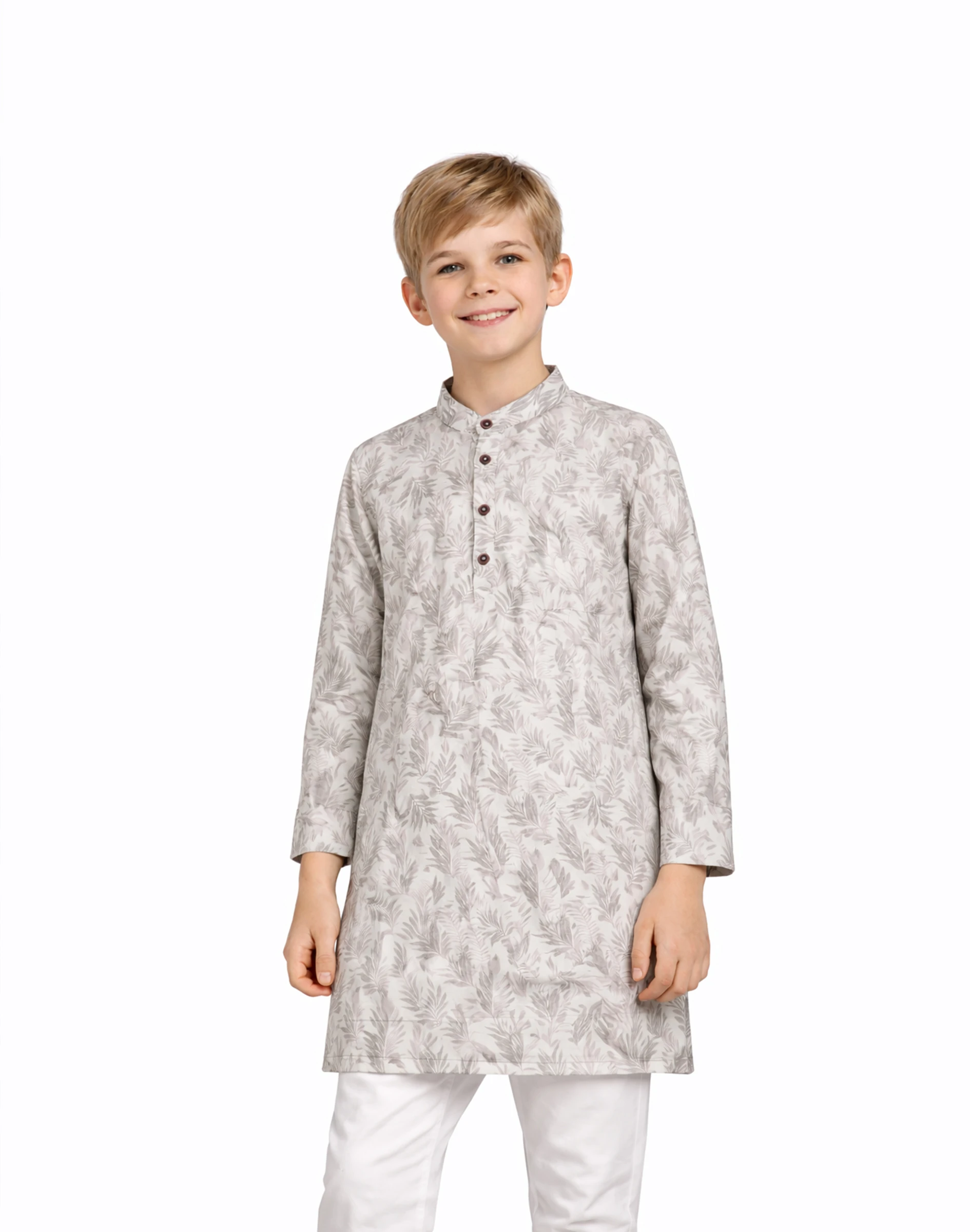 Ivory Tropical Print Mandarin Collar Kurta (3)