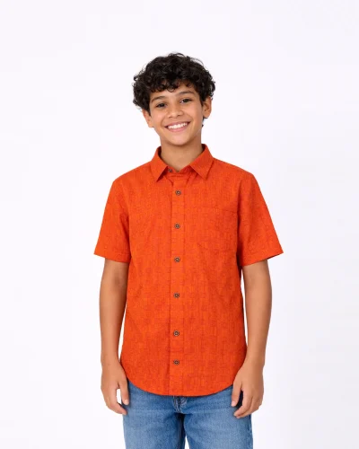 Jr. Warrior Boys Bright Orange Textured Cotton Shirt – Casual Wear