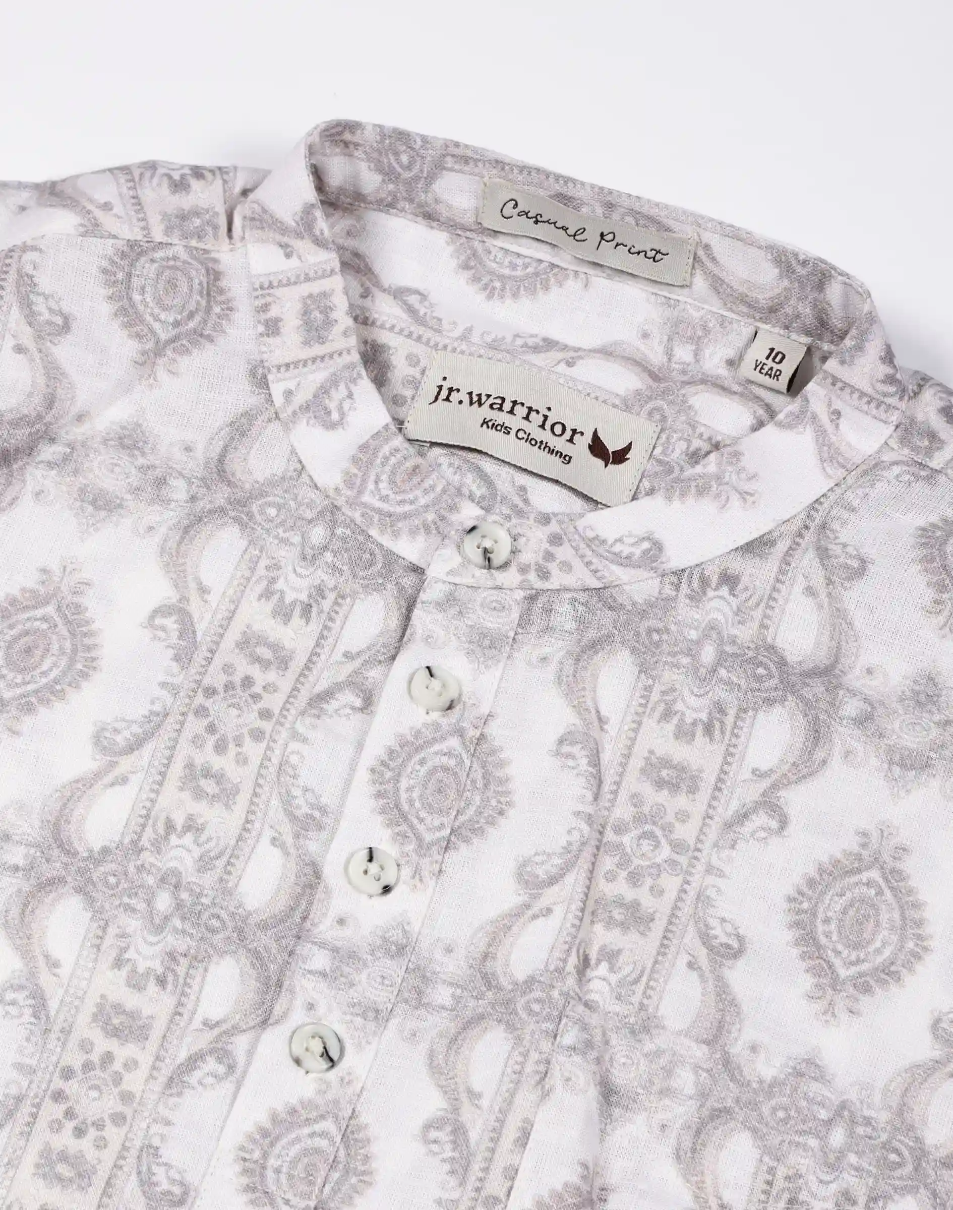 Jr. Warrior Boys Grey Ethnic Print Cotton Kurta (3)