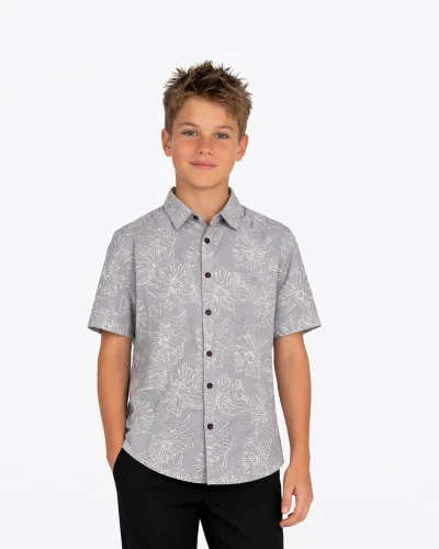 Jr. Warrior Boys Grey Floral Print Cotton Shirt – Casual Wear