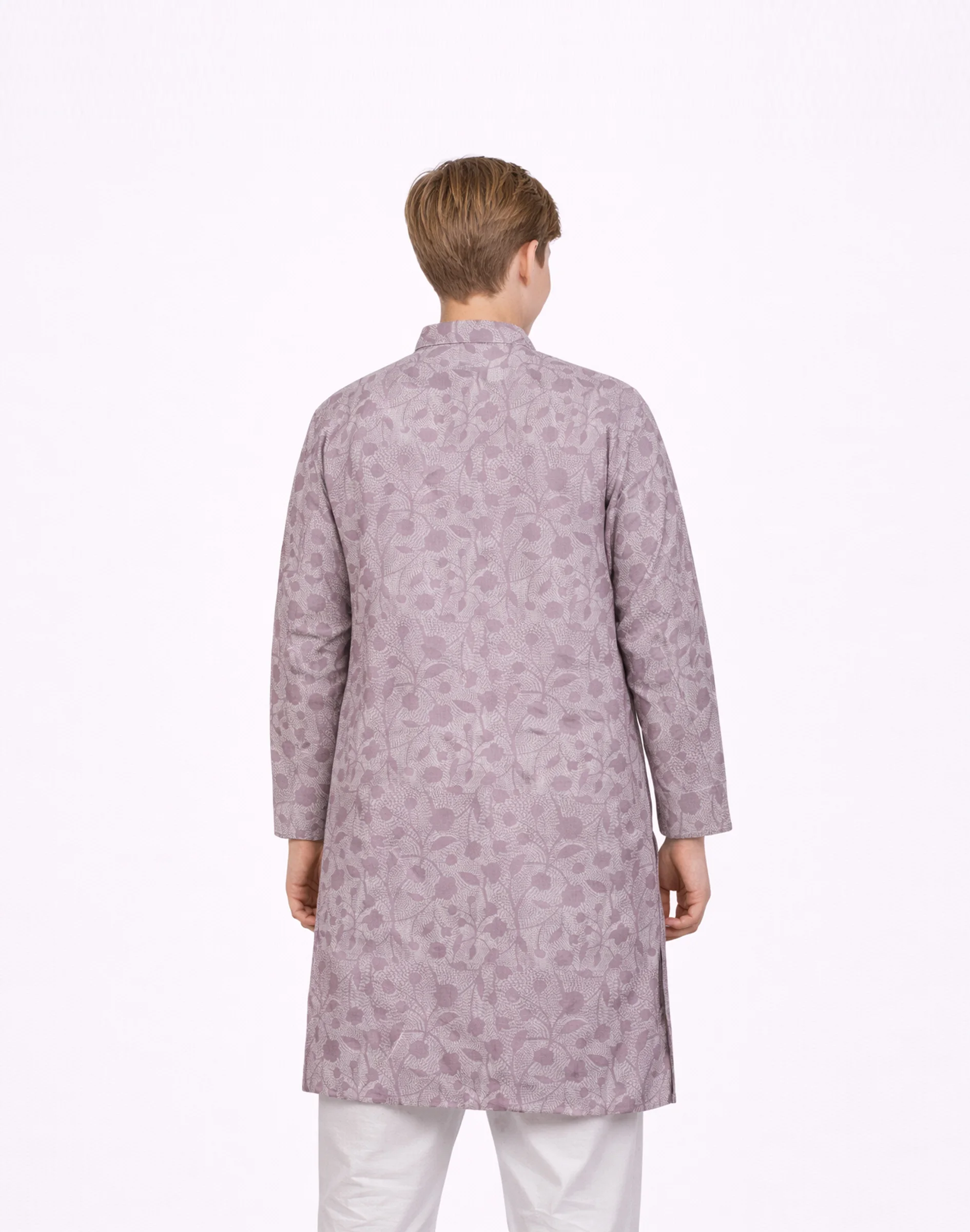 Jr. Warrior Boys Mauve Floral Print Cotton Kurta (2)