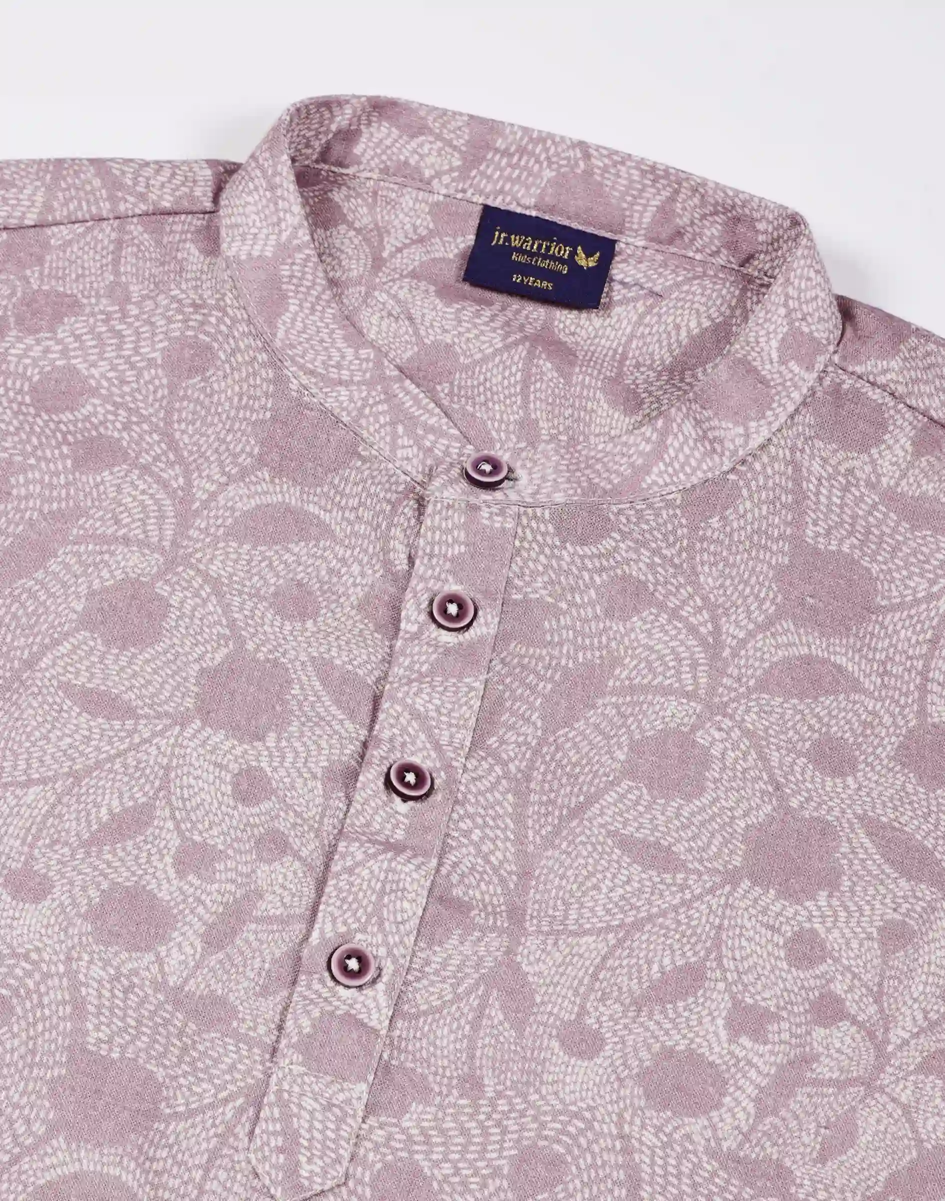 Jr. Warrior Boys Mauve Floral Print Cotton Kurta (3)