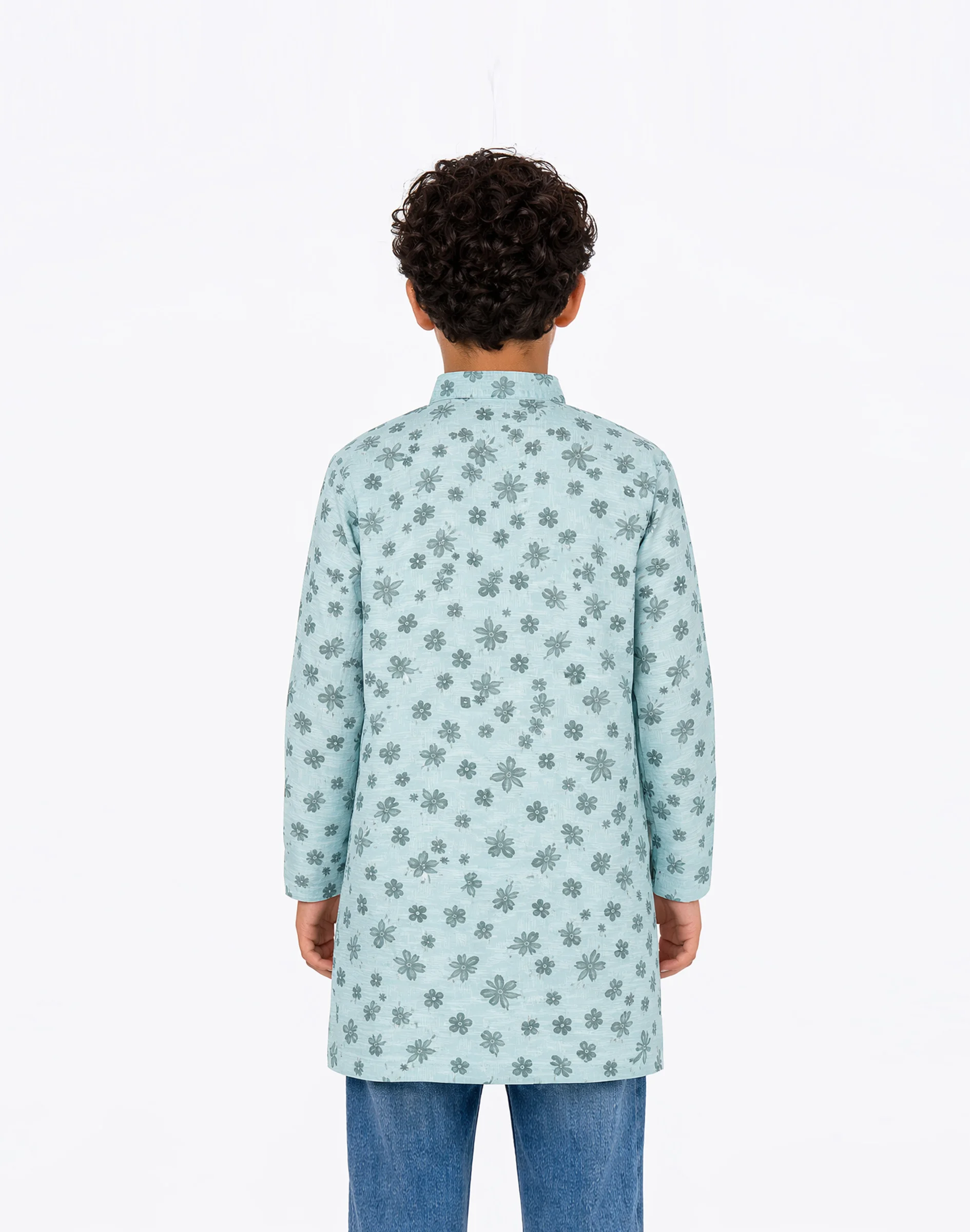 Jr. Warrior Floral Print Cotton Kurta – Pastel Aqua (2)