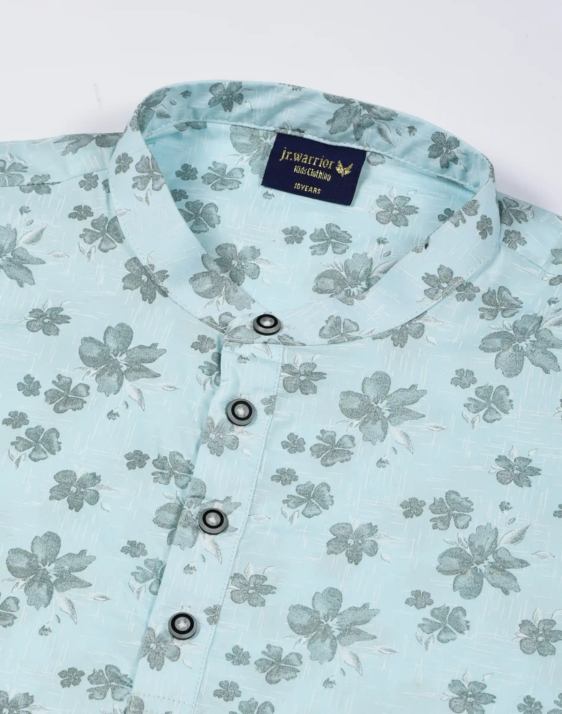 Jr. Warrior Floral Print Cotton Kurta – Pastel Aqua (3)