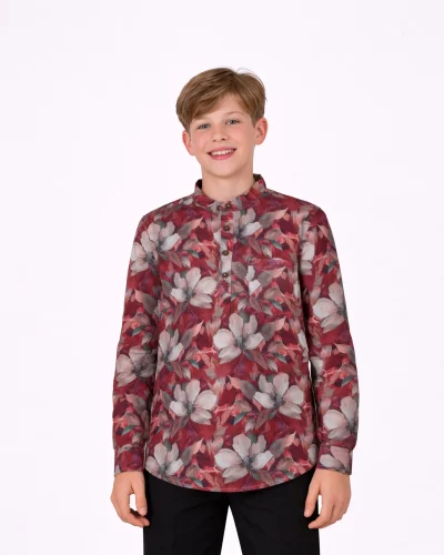 Jr. Warrior Kids Crimson Floral Printed Cotton Kurta