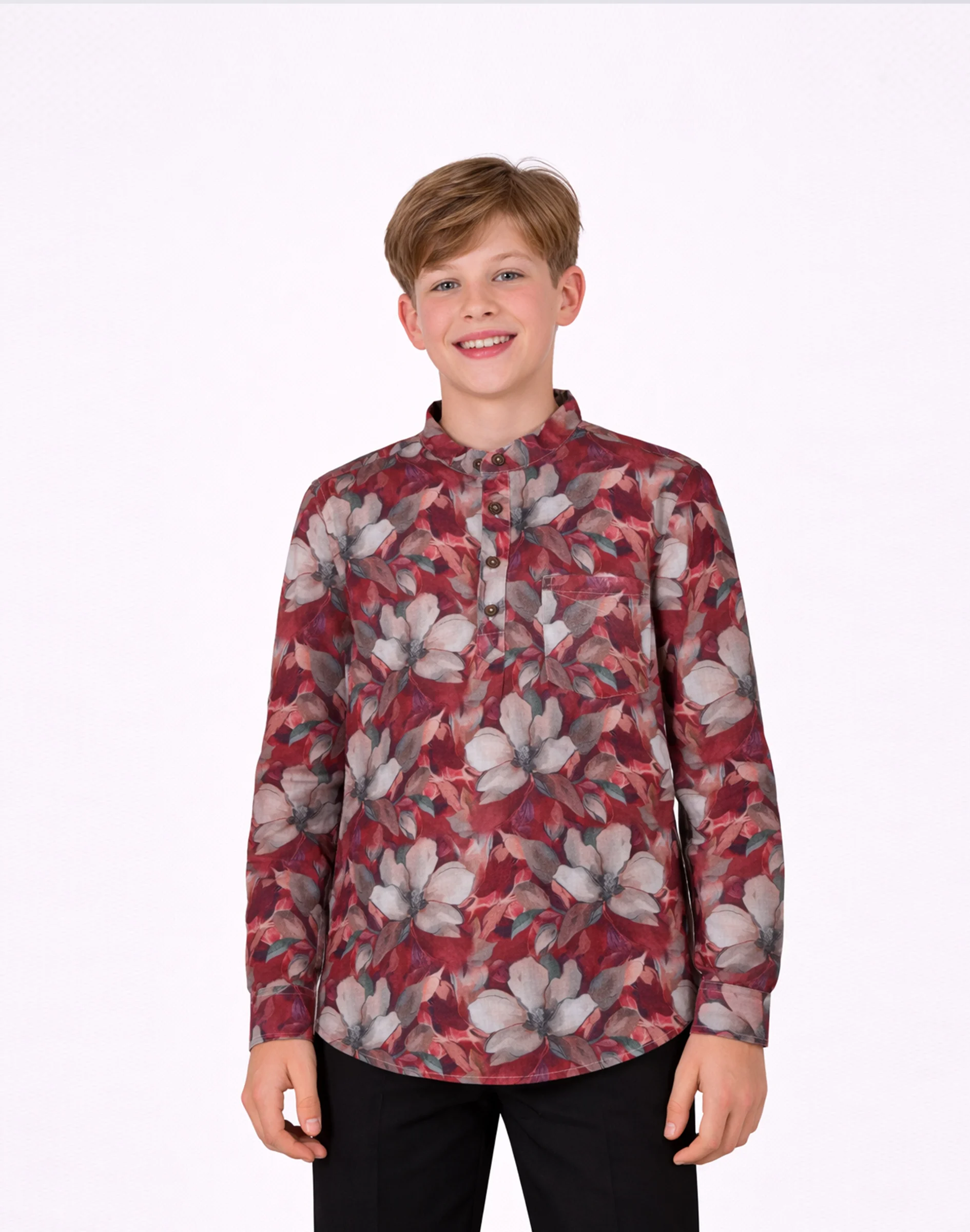 Jr. Warrior Kids Crimson Floral Printed Cotton Kurta (1)