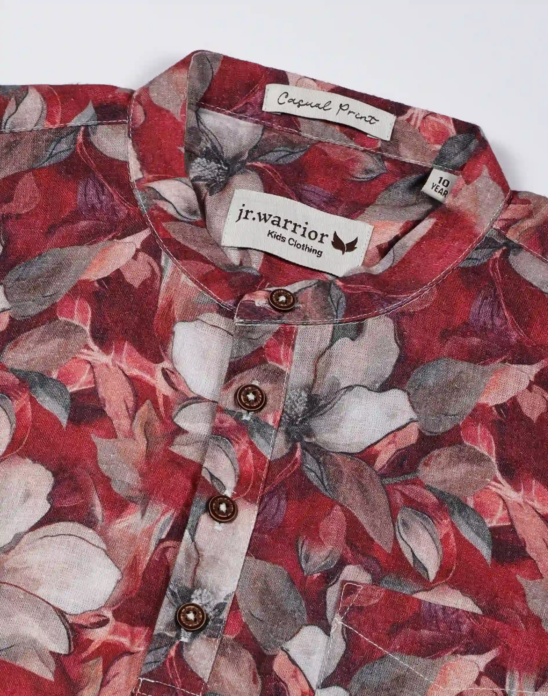 Jr. Warrior Kids Crimson Floral Printed Cotton Kurta (3)